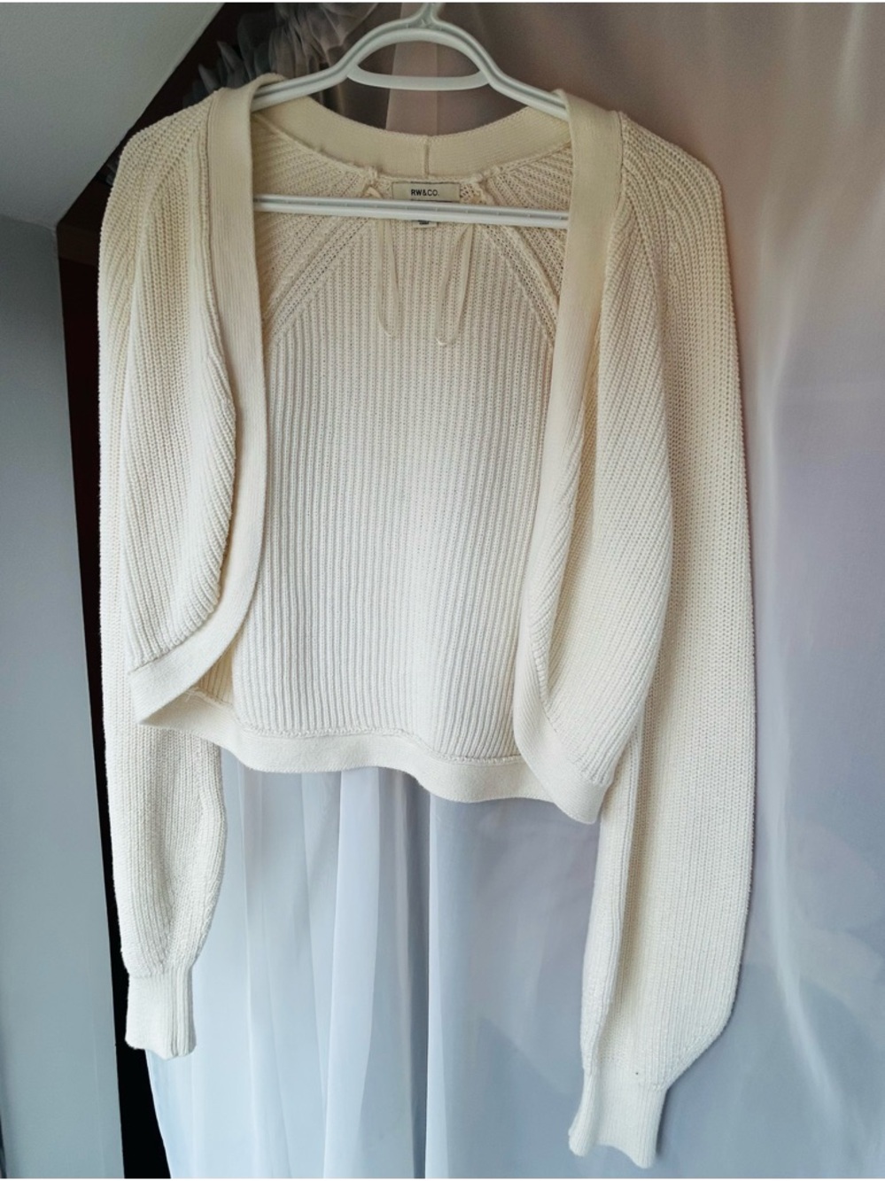 RW&CO Cream Open-Front Knit Bolero Sweater